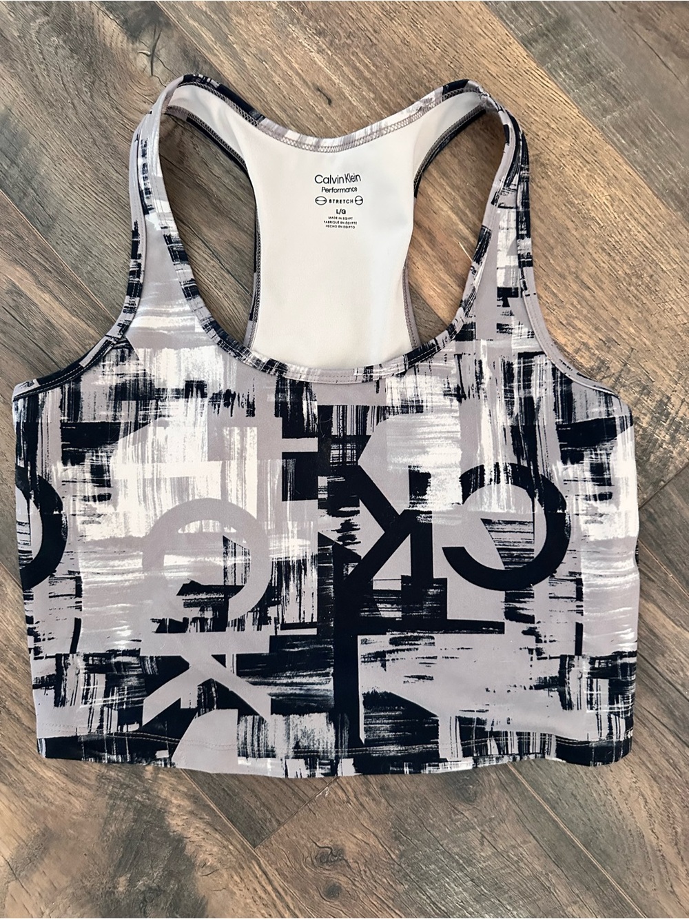 Calvin Klein Abstract Logo Racerback Sports Bra - Gray, Black